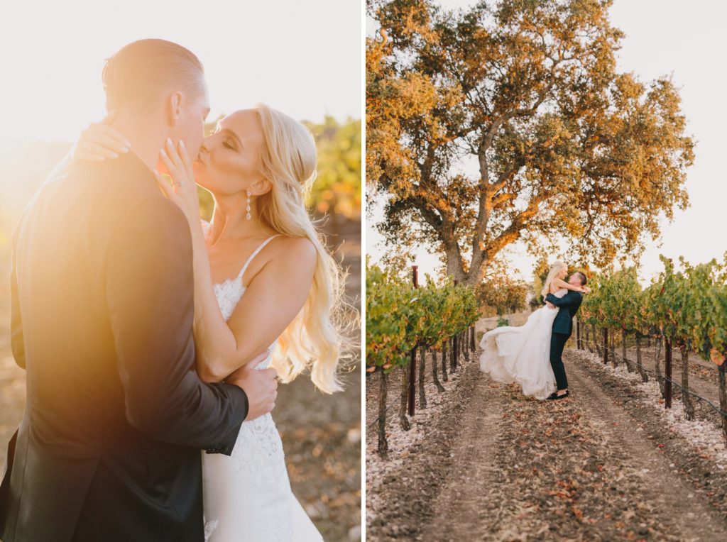 romantic vineyard photos of bride and groom at a Terra Mia Fall Wedding