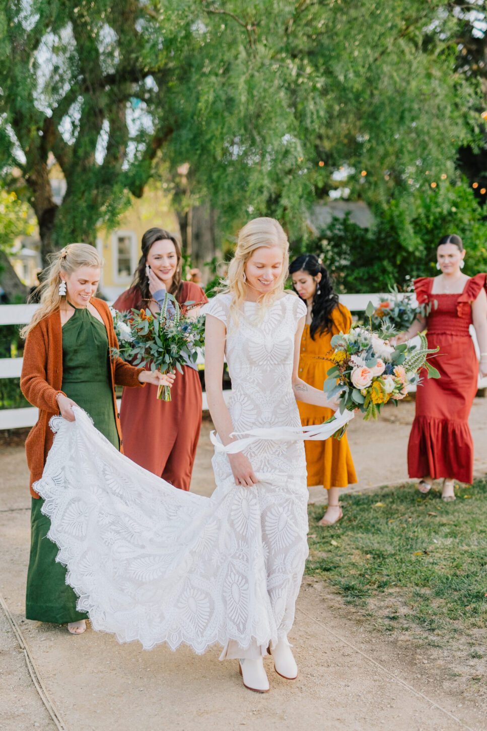 a bride with her bridesmads at a Flying Caballos Wedding