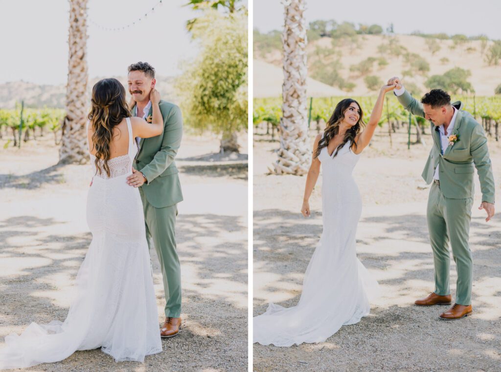 First look of a bride and groom at a Cass Winery Wedding in Paso Robles