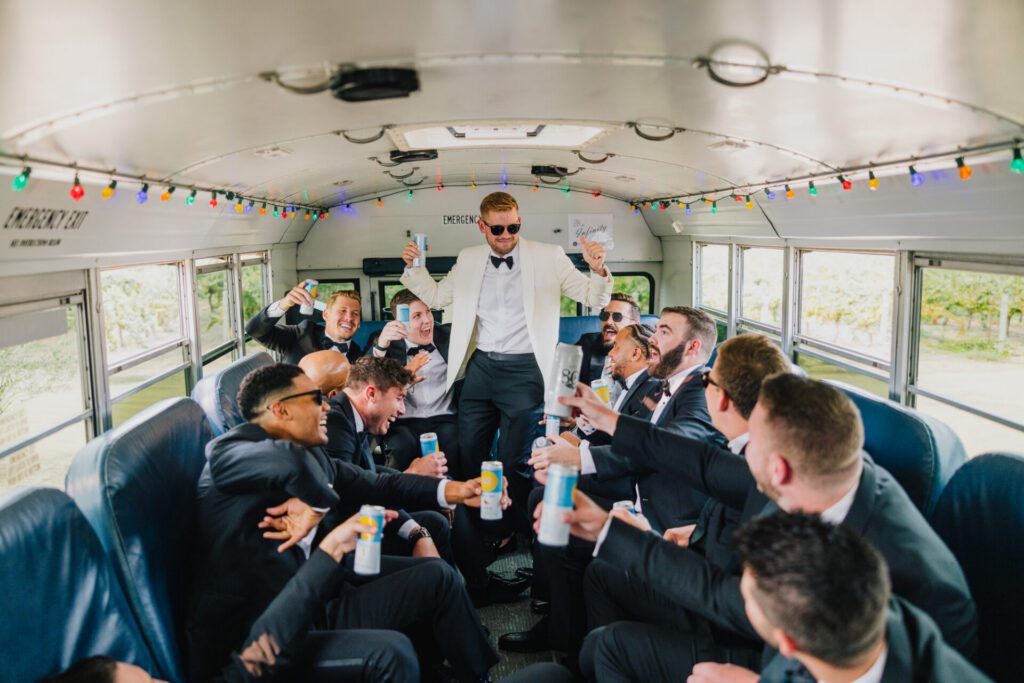 Groom and Groomsman Dance Party on Jump on the Bus