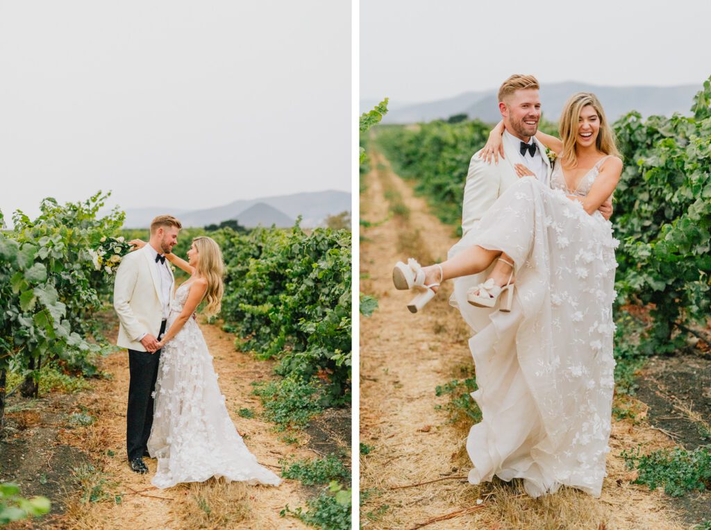 Photography of a Bride and Groom in the Vineyards at a San Luis Obispo Wedding