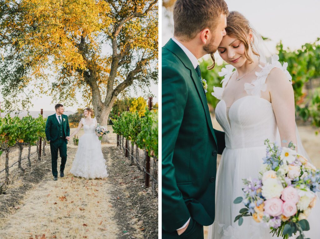 The Bride and Groom in the vines at a Terra Mia Summer Wedding