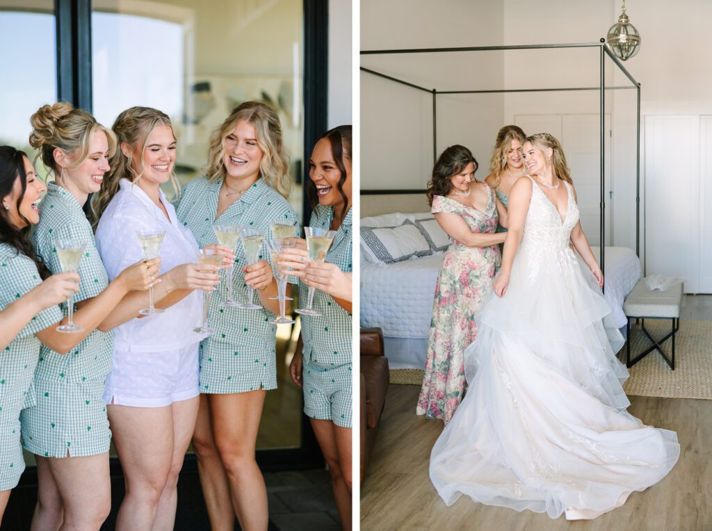 Bride getting her dress on at the Cavalli Villa